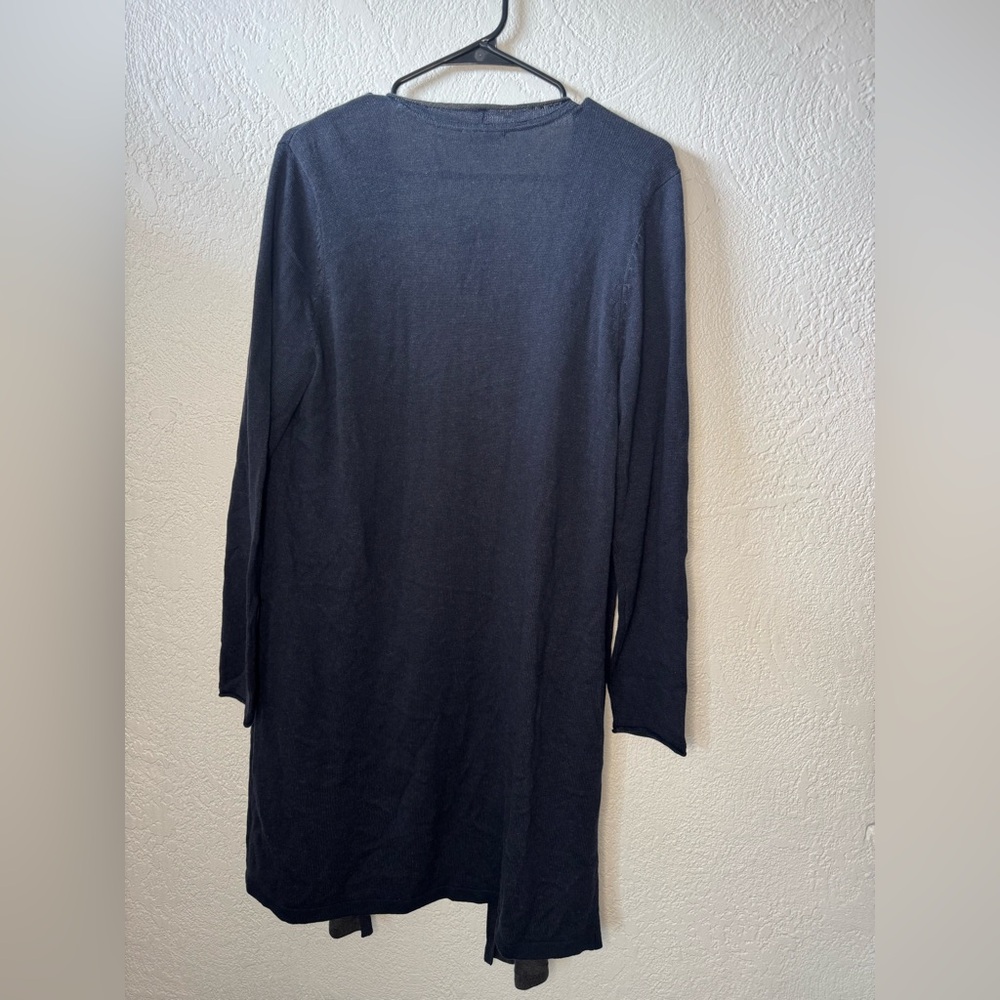 J Jill Long Cotton Open Front Navy Cardigan NWT Size MP - Picture 4 of 5